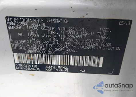 2013 Toyota Rav4 Xle from USA, damaged, VIN JTMWFREV5DD012600
